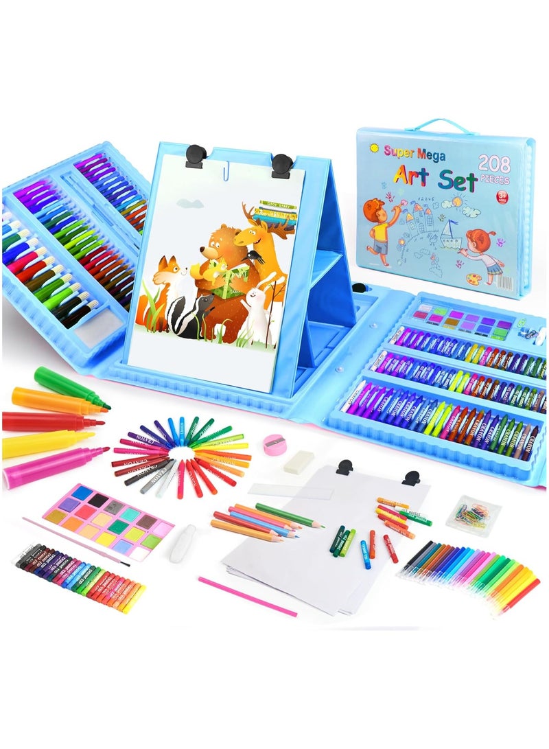 Drawing Kit 208PCS Deluxe Colouring Art Set for Kids 6-12 Drawing & Painting Set with Watercolour Drawing Colouring Pencils for Children (Blue) - Image 1