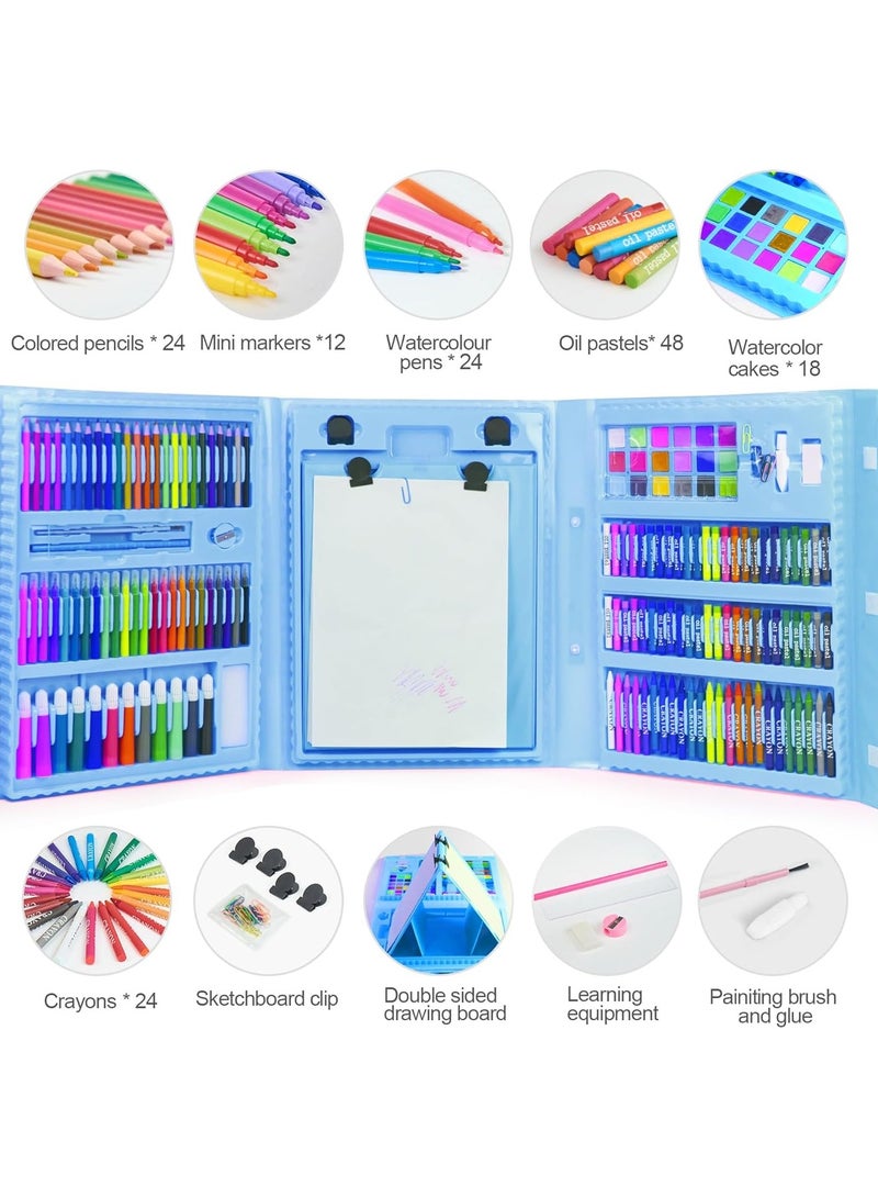 Drawing Kit 208PCS Deluxe Colouring Art Set for Kids 6-12 Drawing & Painting Set with Watercolour Drawing Colouring Pencils for Children (Blue) - Image 3