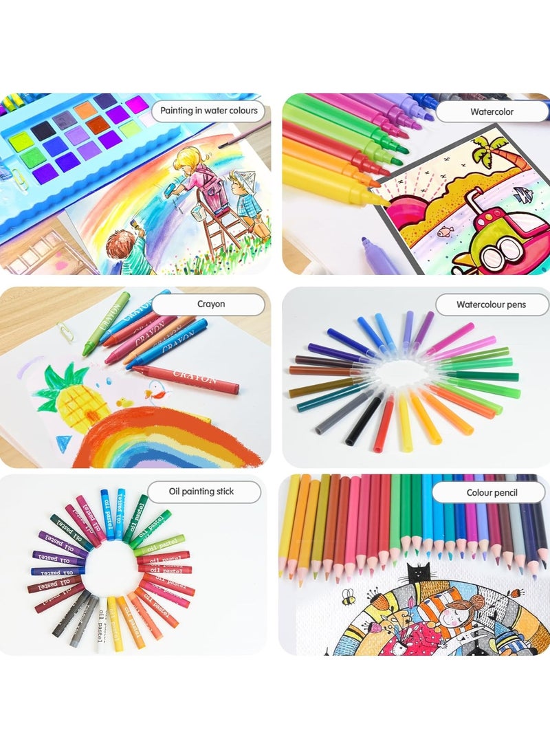 Drawing Kit 208PCS Deluxe Colouring Art Set for Kids 6-12 Drawing & Painting Set with Watercolour Drawing Colouring Pencils for Children (Blue) - Image 5