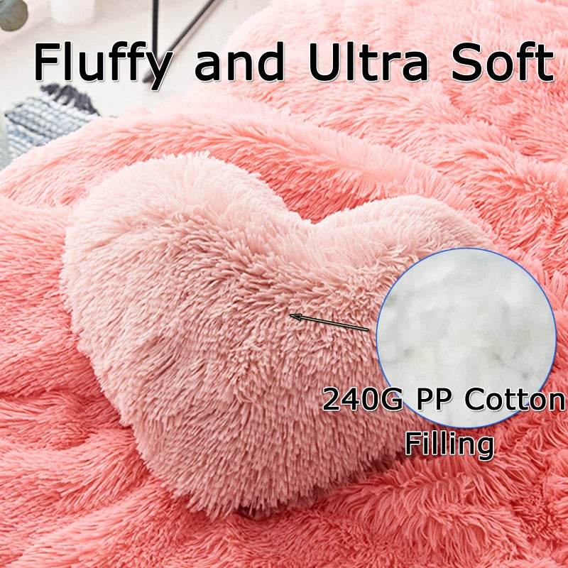 MorroMorn Fluffy Heart Throw Pillows  Shaggy Decorative Pillow for Sofa Couch Bed  Cute Room Decor Gifts for Women Girls Kids - Decorations for Valentines Day Mothers Day Christmas (Blush) - Image 4