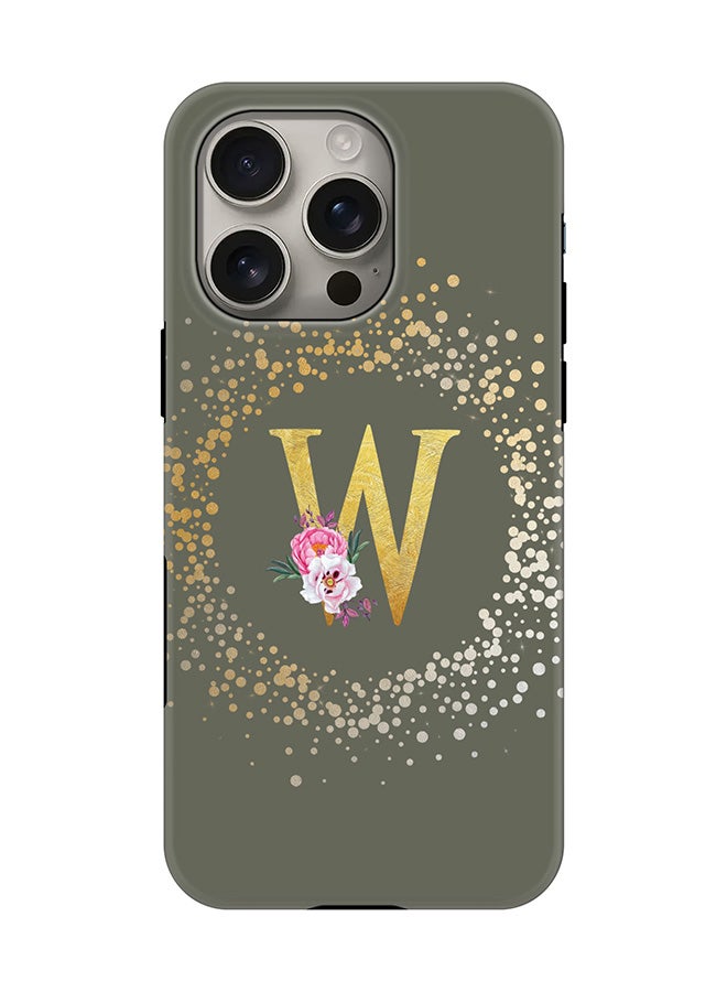 Stylizedd Tough Pro Magnetic Case for iPhone 16 Pro, Dual Layer hybrid PC + TPU Mobile Cover Matte - Custom Monogram Floral - W  (Olive Green ) - Image 1