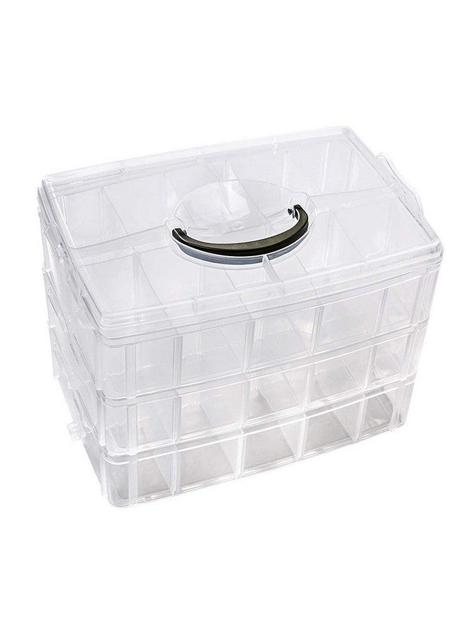 ZLY 3-Tier Demountable Plastic Jewelry Box Organizer Storage Container With Adjustable Dividers 30?Large? Grids, Transparent - Image 2
