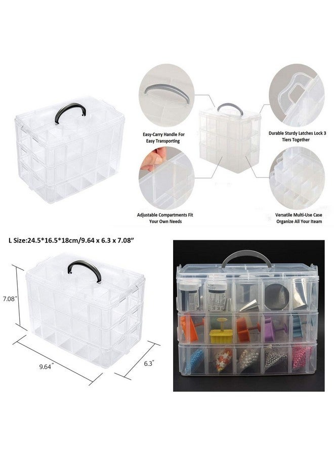 ZLY 3-Tier Demountable Plastic Jewelry Box Organizer Storage Container With Adjustable Dividers 30?Large? Grids, Transparent - Image 3