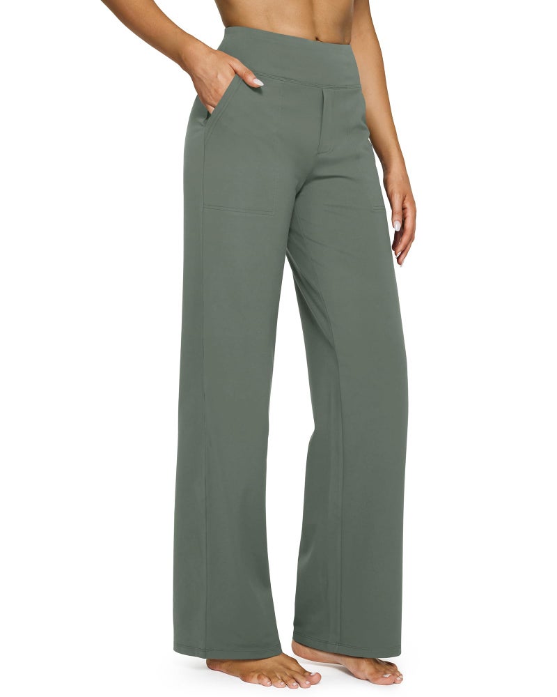G4Free Pull on Yoga Dress Work Pants Wide Leg Summer Pants for Women Comfortable Business Casual Sweatpants Lightweight Trouser Pants for Travel(Grey Sage,XS,Short) - Image 1