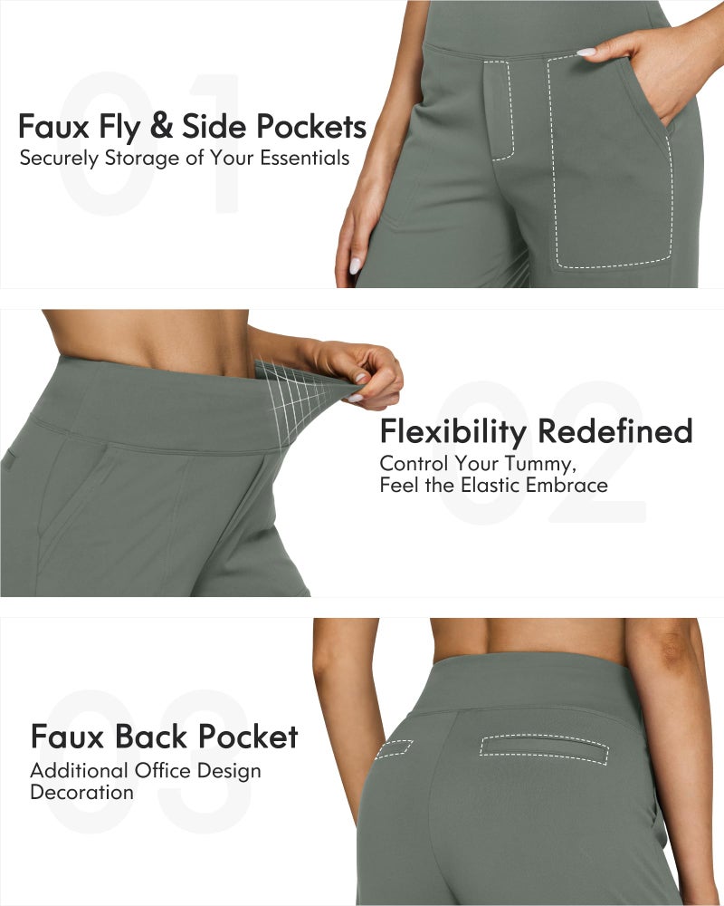 G4Free Pull on Yoga Dress Work Pants Wide Leg Summer Pants for Women Comfortable Business Casual Sweatpants Lightweight Trouser Pants for Travel(Grey Sage,XS,Short) - Image 4