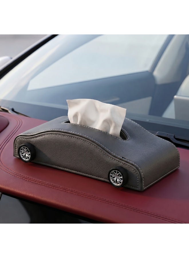 Manful Car-Shaped Tissue Box Holder, PU Leather Tissue Case with Anti-Slip Base, Auto Interior Organizer Napkin Holder, Luxury Car Accessories for Dashboard (Gray) - Image 1