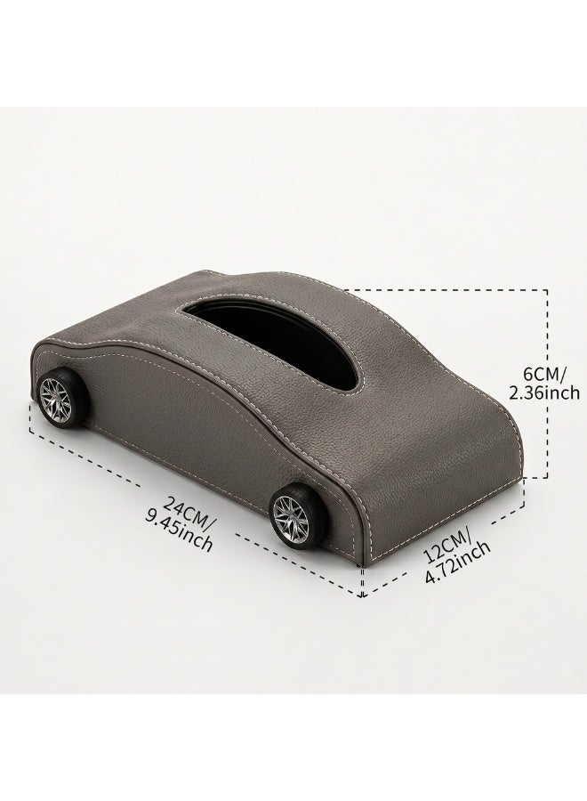 Manful Car-Shaped Tissue Box Holder, PU Leather Tissue Case with Anti-Slip Base, Auto Interior Organizer Napkin Holder, Luxury Car Accessories for Dashboard (Gray) - Image 5