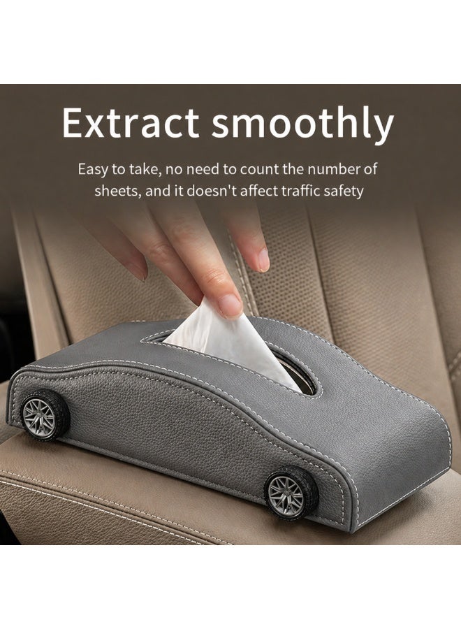 Manful Car-Shaped Tissue Box Holder, PU Leather Tissue Case with Anti-Slip Base, Auto Interior Organizer Napkin Holder, Luxury Car Accessories for Dashboard (Gray) - Image 3