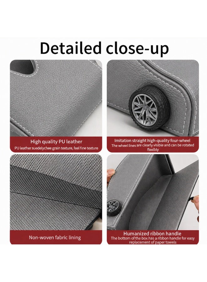 Manful Car-Shaped Tissue Box Holder, PU Leather Tissue Case with Anti-Slip Base, Auto Interior Organizer Napkin Holder, Luxury Car Accessories for Dashboard (Gray) - Image 4
