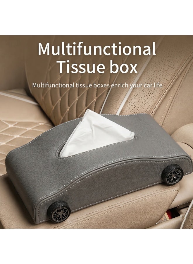 Manful Car-Shaped Tissue Box Holder, PU Leather Tissue Case with Anti-Slip Base, Auto Interior Organizer Napkin Holder, Luxury Car Accessories for Dashboard (Gray) - Image 2