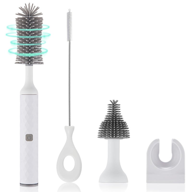 biqin Electric Bottle Cleaner Set  4 Piece Silicone Brush for Bottles Pacifiers Straws  USB Charged 360 HighSpeed Rotation Cleaning 