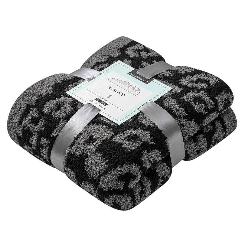 bearberry Fuzzy Leopard Knitted Throw Blanket Soft Cozy Warm Microfiber Blanket for Couch Sofa Bed Travel(Graphite/Carbon  40""x50"") - Image 1