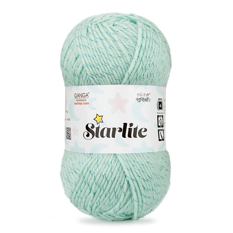 Ganga Acrowools Cotton Starlite, 99% Anti Pill Yarn 1% Metal, Hand Knitting Yarn Oekotex Class1 Certified (Stl009-Aqua Blue), 100 Gram - Image 4