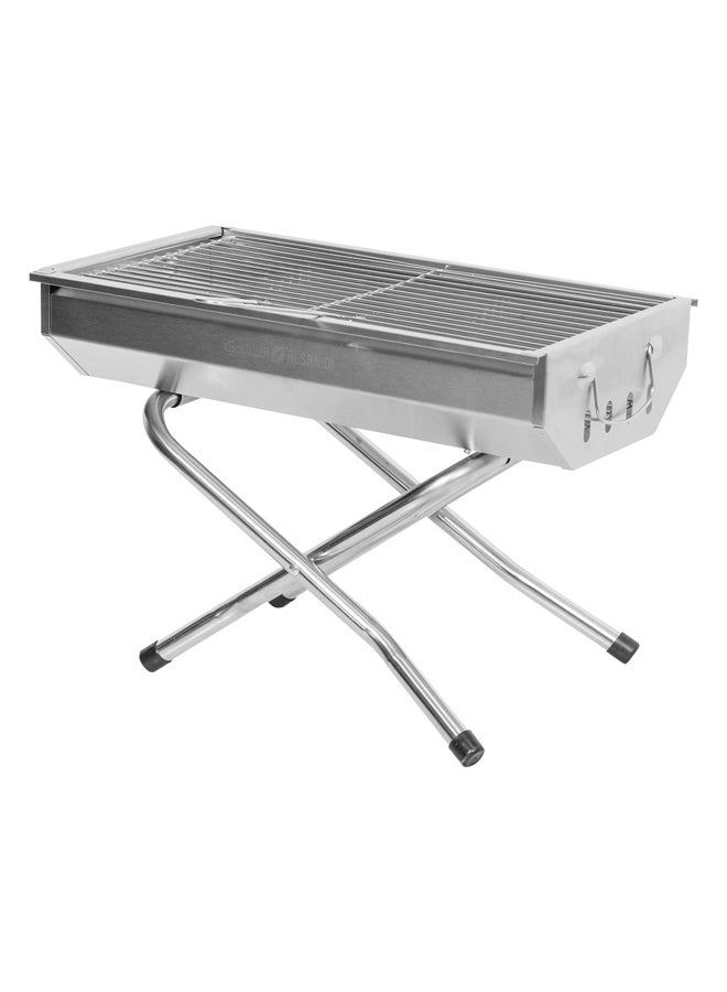 السنيدي شواية فحم للرحلات منقل فحم للشوي فضي مقاس 46.5*26.5*31 سم - Image 1