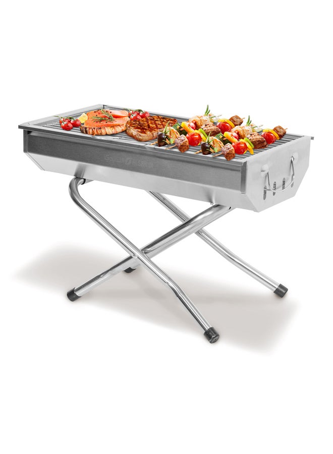 السنيدي شواية فحم للرحلات منقل فحم للشوي فضي مقاس 46.5*26.5*31 سم - Image 2