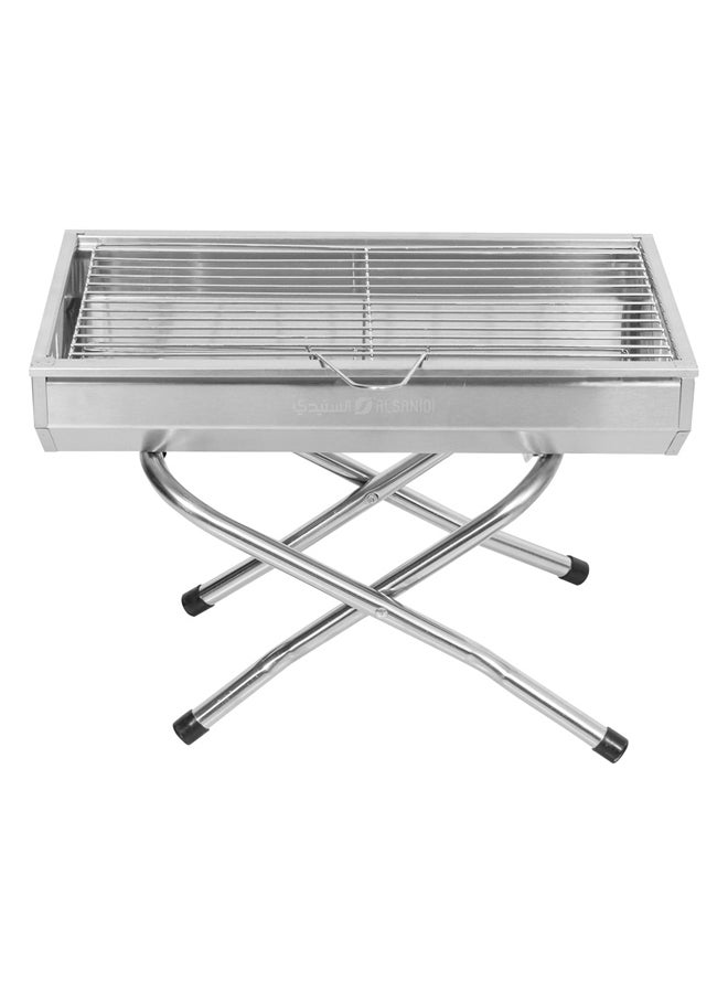 السنيدي شواية فحم للرحلات منقل فحم للشوي فضي مقاس 46.5*26.5*31 سم - Image 3