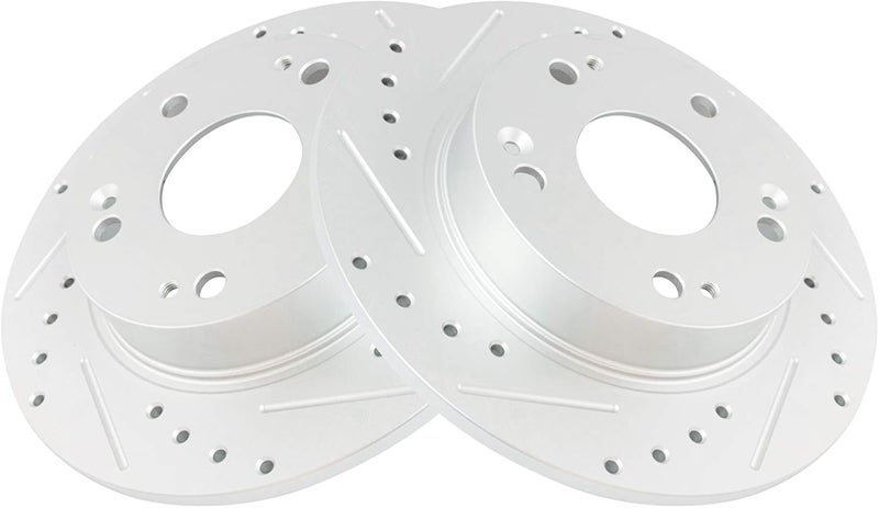 TRQ Rear Brake Rotor Set Drilled Slotted Solid G-Coated Compatible with 2006-2015 Honda Civic 2013-2015 Acura ILX - Image 2