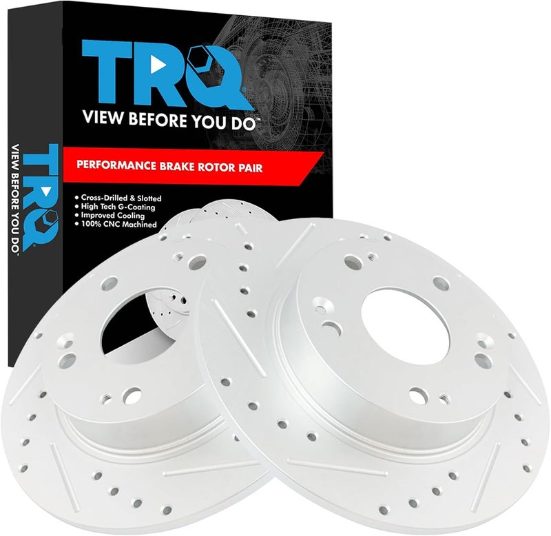 TRQ Rear Brake Rotor Set Drilled Slotted Solid G-Coated Compatible with 2006-2015 Honda Civic 2013-2015 Acura ILX - Image 1
