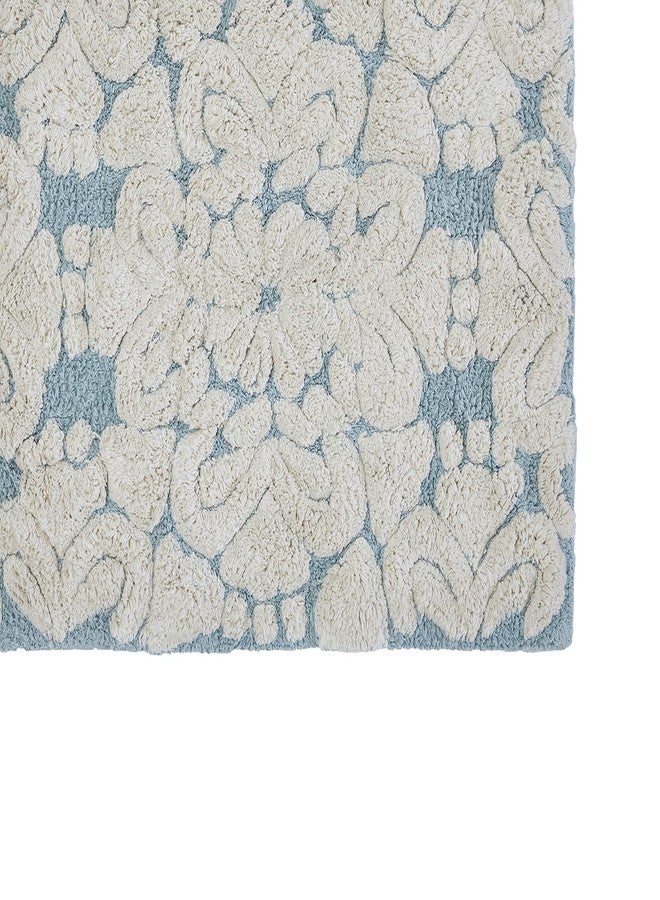 Better Trends Medallion Collection is a Tufted Bath Mat Rug 100% Cotton in Vibrant Colors, 17" x 24", Blue & Natural - Image 4