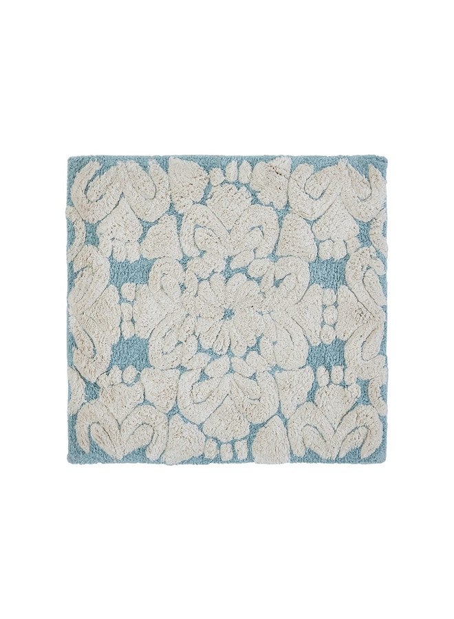Better Trends Medallion Collection is a Tufted Bath Mat Rug 100% Cotton in Vibrant Colors, 17" x 24", Blue & Natural - Image 2