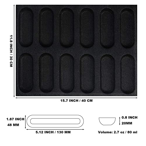 FETESUR Silicone Perforated Bread Mold for Baking, 12 Individual Oblong Baking Forms, Hot Dog Bun Mold, Silicone Molds for Making Crispy Bread Rolls, Eclairs and Milk Breads - Image 2