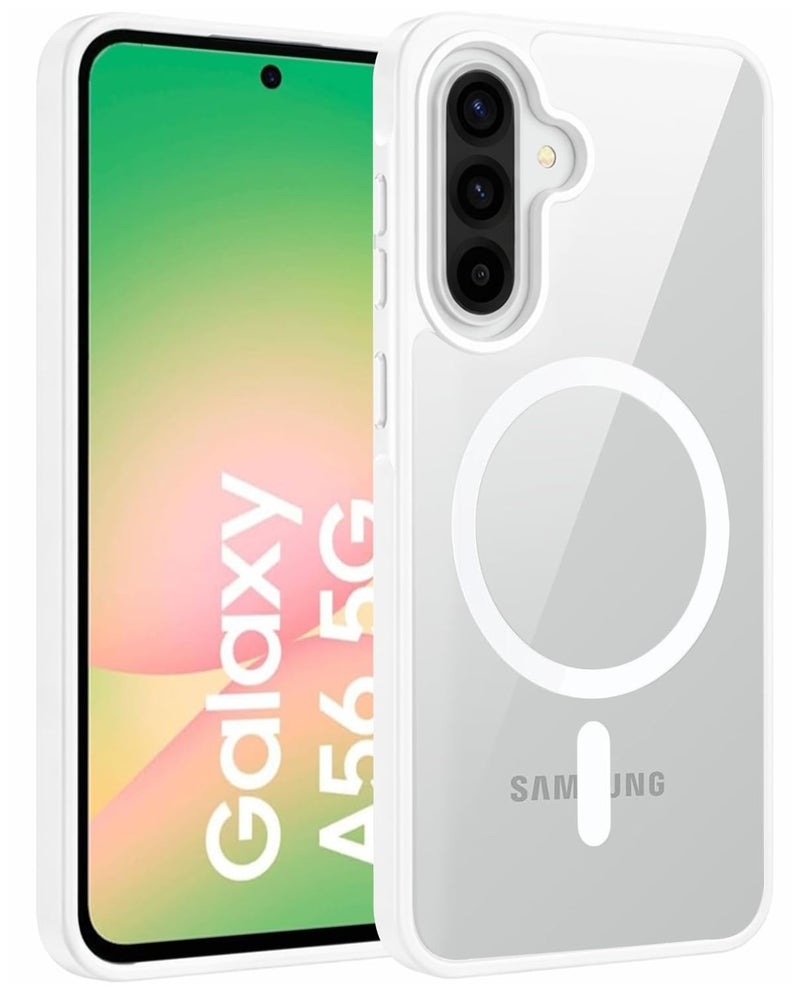 DIZORO Compatible Samsung Galaxy A56 5g Case,Compatible with MagSafe, Non Yellow Military-Grade Drop Protection & Hard PC Back Cover Slim Transparent Anti-Scratch Shockproof Phone Case- MagWhite - Image 2