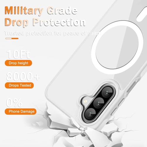 DIZORO Compatible Samsung Galaxy A56 5g Case,Compatible with MagSafe, Non Yellow Military-Grade Drop Protection & Hard PC Back Cover Slim Transparent Anti-Scratch Shockproof Phone Case- MagWhite - Image 4