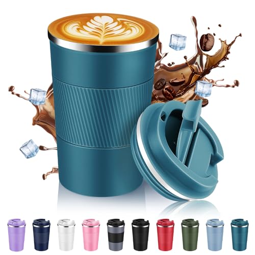 Volhoply 13 oz Stainless Steel Insulated Travel Coffee Mug with Fip LidReusable Double Wall Vacuum Metal Coffee CupPortable to Go Leak Proof Cafe Thermal Tumbler for Hot Cold DrinksBule1 - Image 1