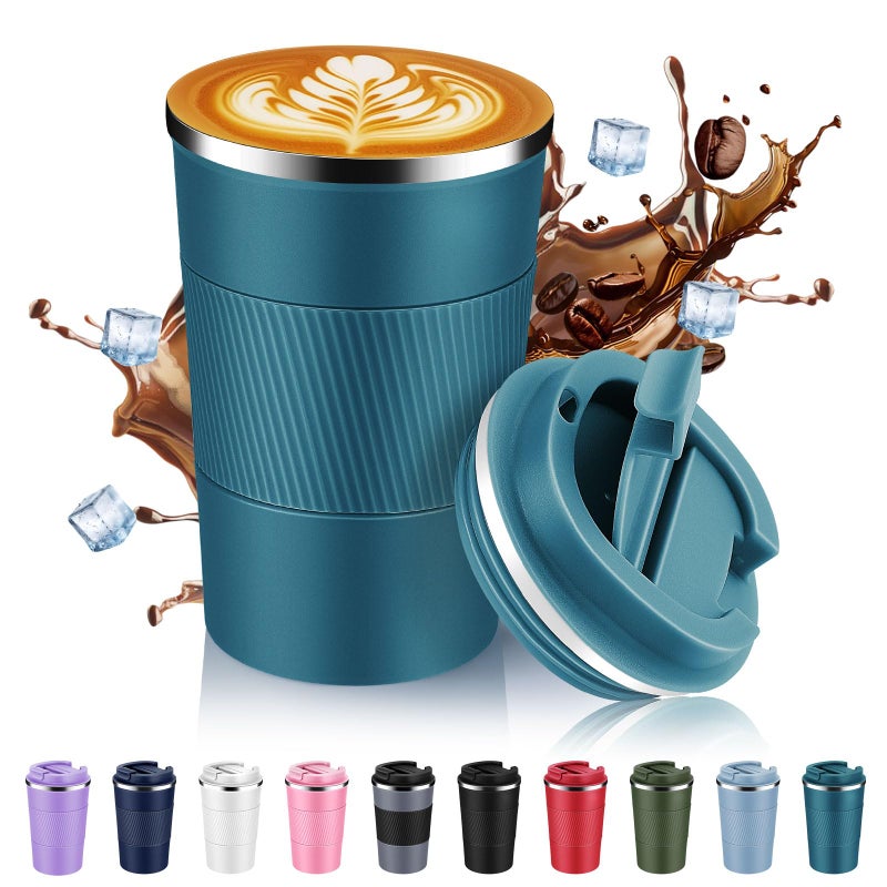 Volhoply 13 oz Stainless Steel Insulated Travel Coffee Mug with Fip LidReusable Double Wall Vacuum Metal Coffee CupPortable to Go Leak Proof Cafe Thermal Tumbler for Hot Cold DrinksBule1 - Image 2