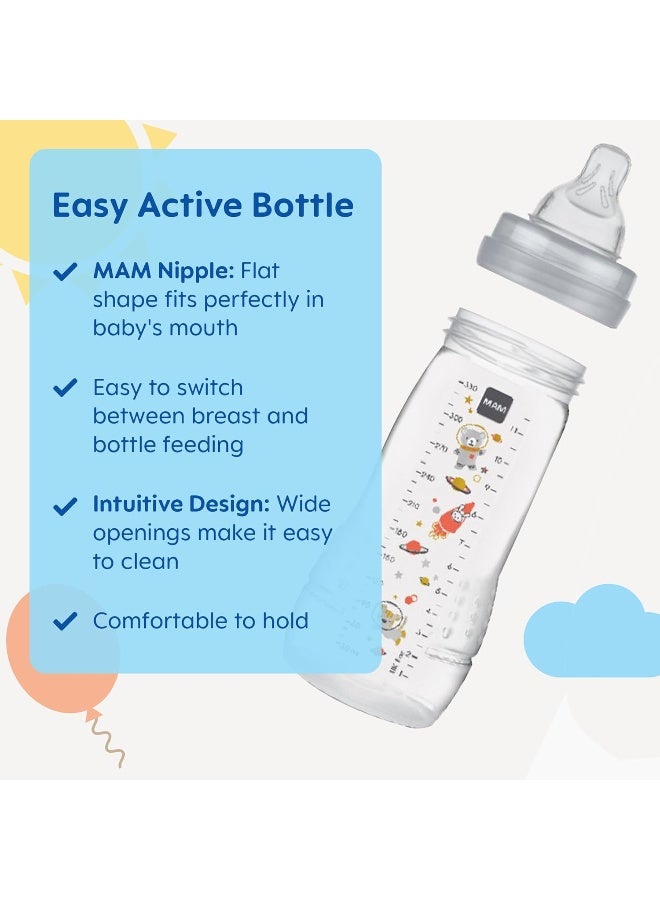 MAM Easy Active Baby Bottles 11oz, Fast Flow Skinsoft Silicone Nipple with Wide Neck Ergonomic Design, Easy to Hold, BPA-Free, Bottles with Leak-Proof Caps for 4+ Months Baby - Image 2