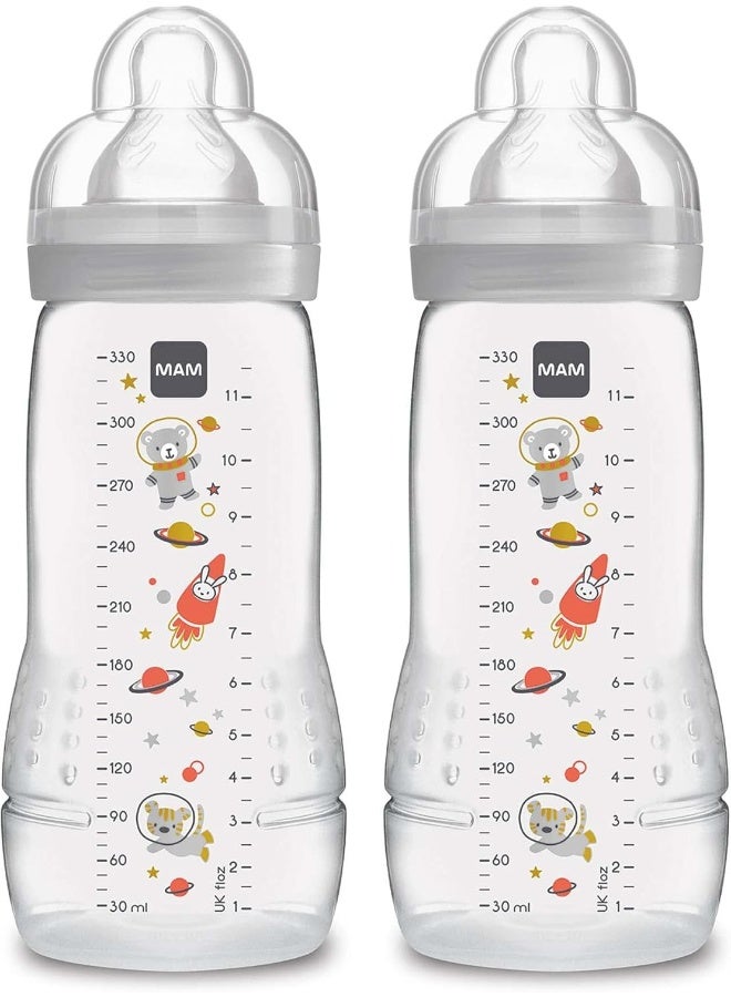 MAM Easy Active Baby Bottles 11oz, Fast Flow Skinsoft Silicone Nipple with Wide Neck Ergonomic Design, Easy to Hold, BPA-Free, Bottles with Leak-Proof Caps for 4+ Months Baby - Image 1