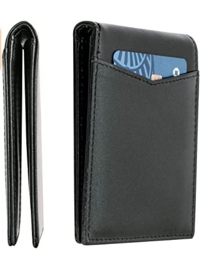 CONTACTS Contacts Men's Genuine Leather Wallet | RFID Blocking Wallet for Men | Bifold Wallet | 6 Card Slots, 1 ID Window (Black)  - Image 1