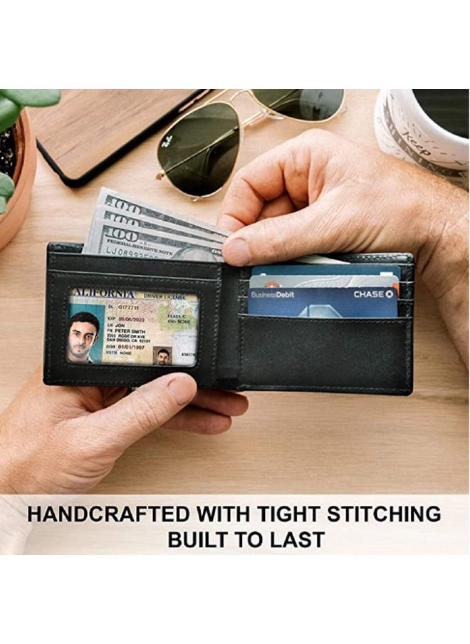 CONTACTS Contacts Men's Genuine Leather Wallet | RFID Blocking Wallet for Men | Bifold Wallet | 6 Card Slots, 1 ID Window (Black)  - Image 3