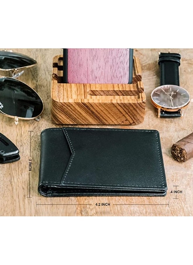 CONTACTS Contacts Men's Genuine Leather Wallet | RFID Blocking Wallet for Men | Bifold Wallet | 6 Card Slots, 1 ID Window (Black)  - Image 4