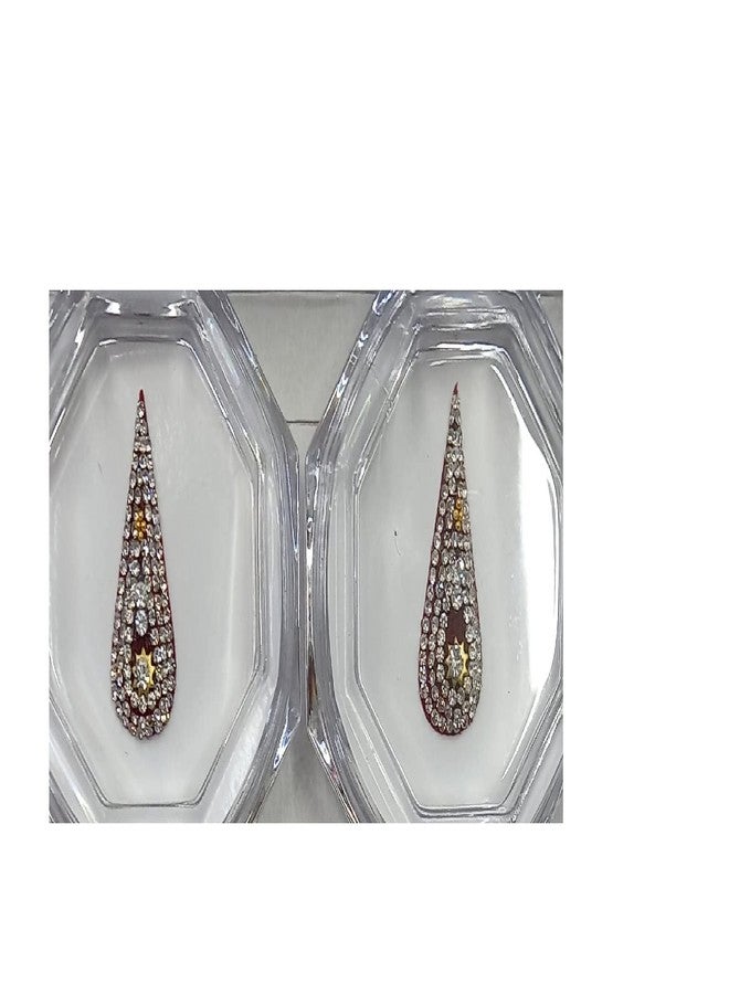 OJ Unique Stone Stud Bindi Long Bridal Dulhan Groom Bindi Rajasthani Marvadi Bindiya Traditional Look Tikka for Wedding Fancy Full Diamond Bindi for Shagun -Size Pack of 2 Bindi