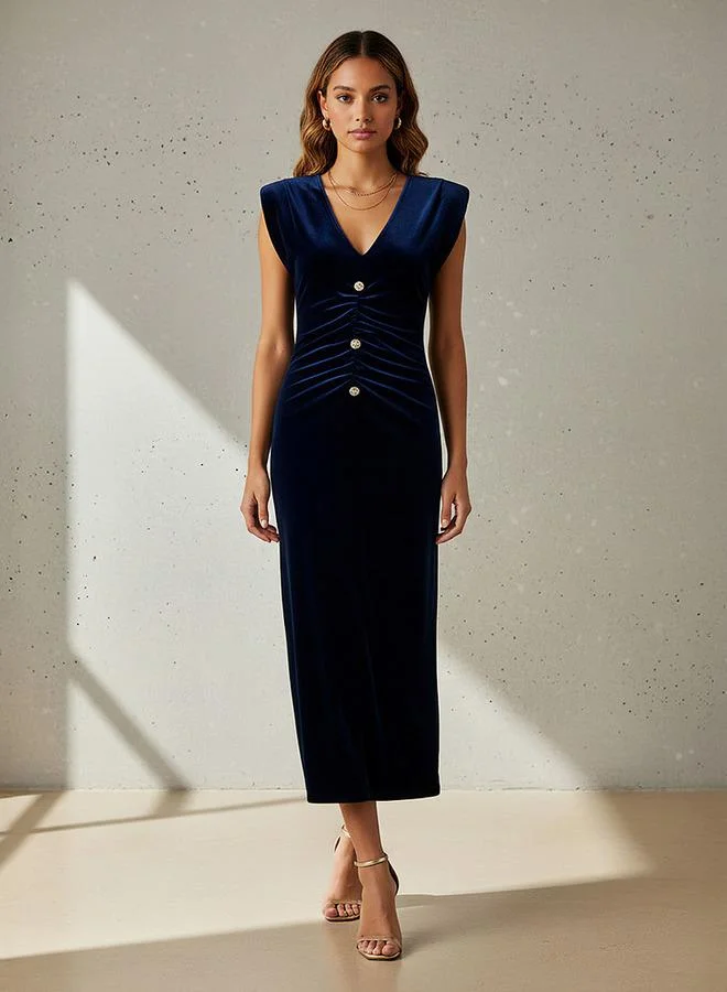 Iconic Iconic Ruched Velour Dress with Slit