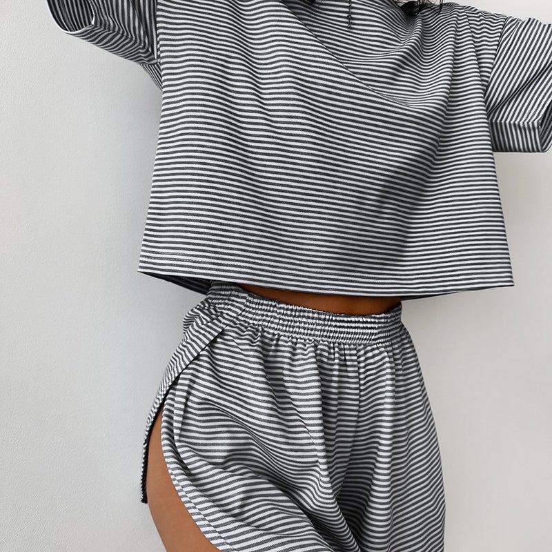 Women's Cotton Striped Pajama Set Short Sleeve Shorts - Image 4