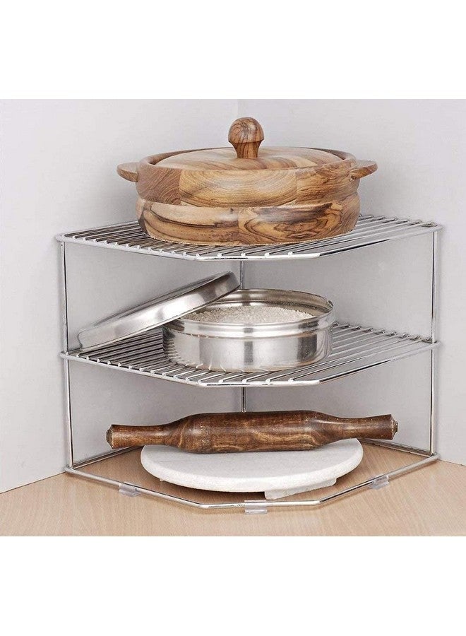 12FOR COLLECTION Stainless Steel 3-Tier Countertop Storage Rack For Corners, Multipurpose Stainless Steel Kitchen Plate Dish Corner Shelf Rack Stand Holder, Corner Shelf - Image 4