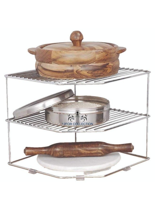 12FOR COLLECTION Stainless Steel 3-Tier Countertop Storage Rack For Corners, Multipurpose Stainless Steel Kitchen Plate Dish Corner Shelf Rack Stand Holder, Corner Shelf - Image 1