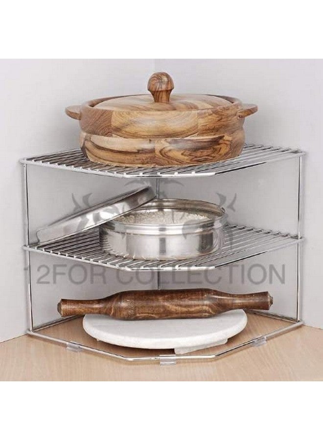 12FOR COLLECTION Stainless Steel 3-Tier Countertop Storage Rack For Corners, Multipurpose Stainless Steel Kitchen Plate Dish Corner Shelf Rack Stand Holder, Corner Shelf - Image 2