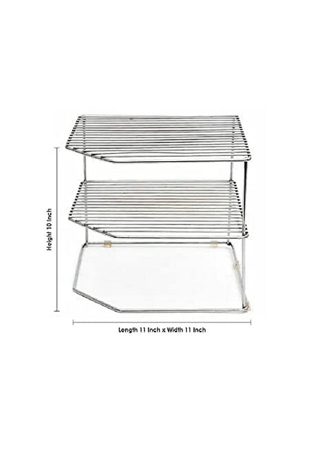 12FOR COLLECTION Stainless Steel 3-Tier Countertop Storage Rack For Corners, Multipurpose Stainless Steel Kitchen Plate Dish Corner Shelf Rack Stand Holder, Corner Shelf - Image 5