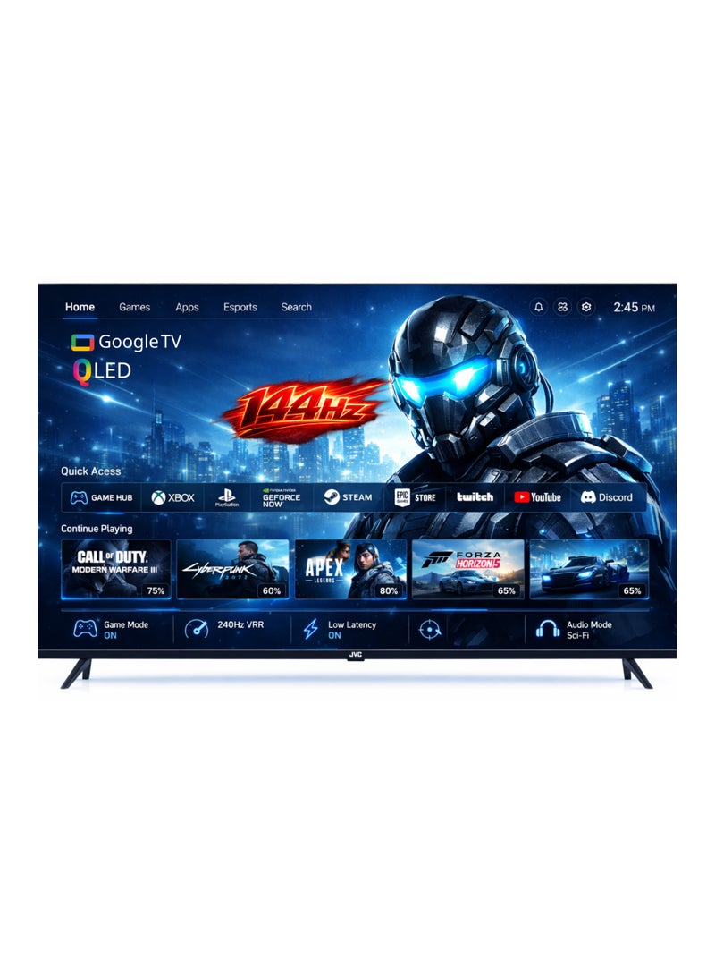 JVC 100 Inch QLED 4K UHD Google Smart TV | Edgeless Design | 144Hz Refresh Rate | Dolby Vision & Dolby Atmos | Google Assistance Voice Remote | Built-in Chromecast | Bluetooth - LT-100NQ7155 LT-100NQ7155 Black - Image 1