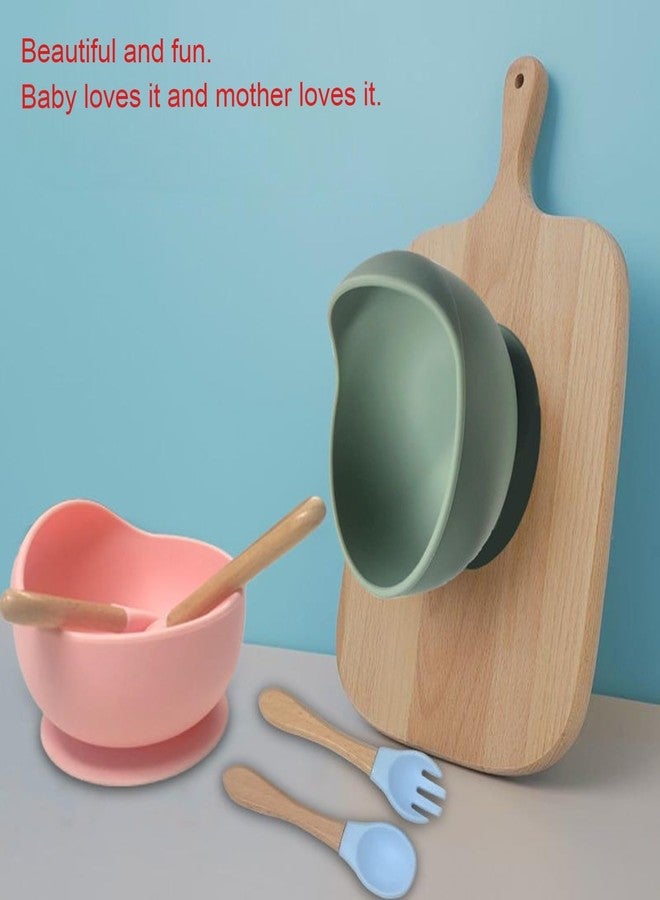 KRIVETY Baby Feeding Silicone Bowls with Wooden Spoon Curved Walls for First Stage Baby Self Training Feeding Strong Suction Large Bowl for Toddlers Babies Kids Prevent Food Dropping (Blue) - Image 4