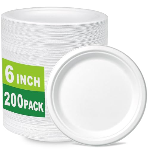 CantaGreen 200 Count 6 Inch Small Heavy Duty Compostable Dessert Plates Biodegradable Bagasse and Bamboo Fiber Paper Plate - Image 2