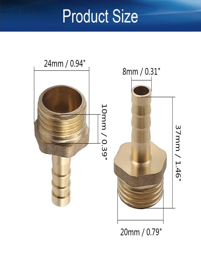 Yinpecly 8mm Barb x 1/2 PT Male Brass Barb Splicer Fitting Barb Hose Fitting Barbed Joint Union Connector Adapter Joiner, for Washing Machines Water Heaters Bathrooms Brass Tone 5pcs - Image 2