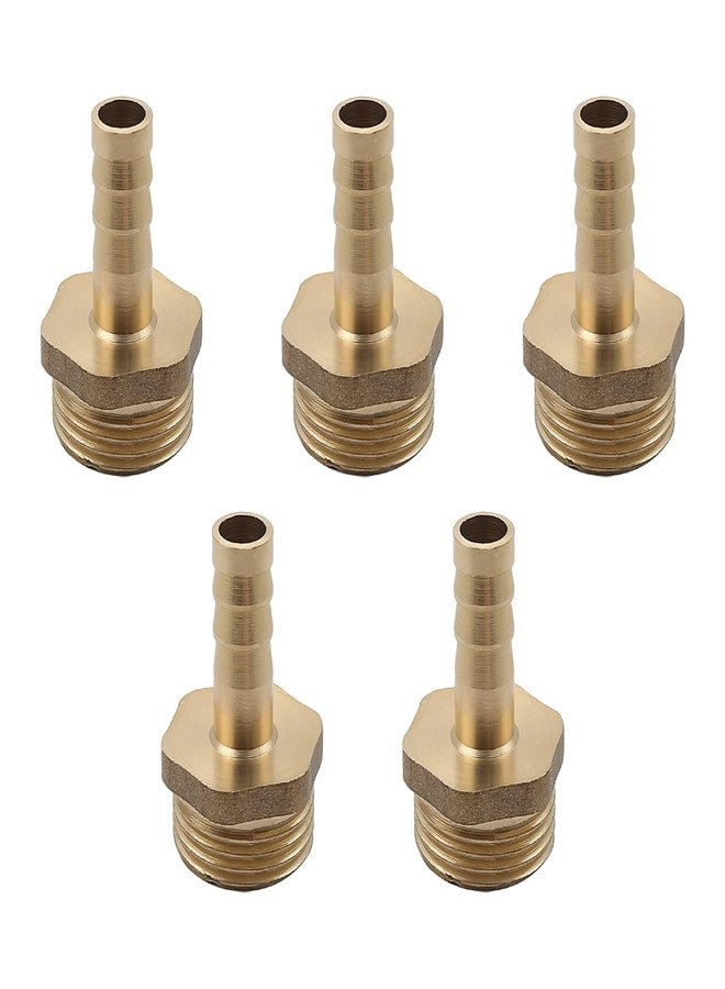 Yinpecly 8mm Barb x 1/2 PT Male Brass Barb Splicer Fitting Barb Hose Fitting Barbed Joint Union Connector Adapter Joiner, for Washing Machines Water Heaters Bathrooms Brass Tone 5pcs - Image 1