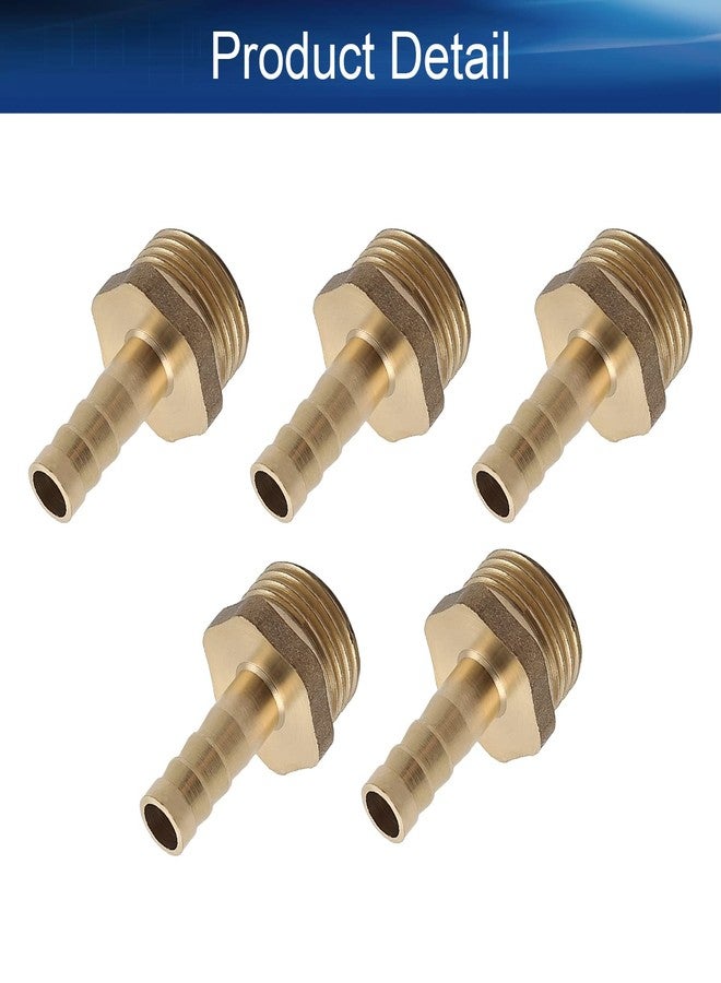 Yinpecly 8mm Barb x 1/2 PT Male Brass Barb Splicer Fitting Barb Hose Fitting Barbed Joint Union Connector Adapter Joiner, for Washing Machines Water Heaters Bathrooms Brass Tone 5pcs - Image 4