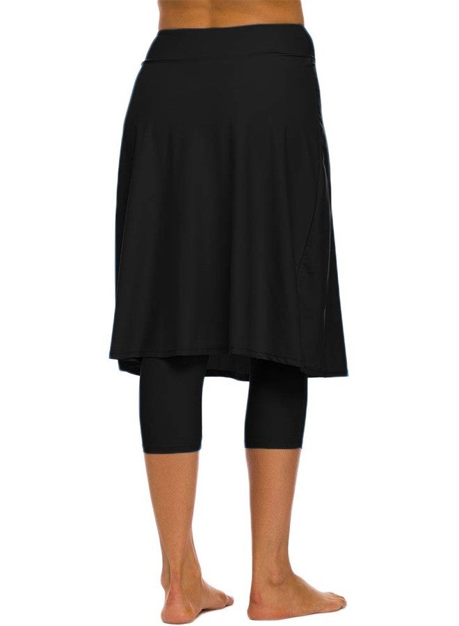 Micosuza Long Swim Skirt with Attached Leggings Modest Sun Protection Sports Skirt for Women Black - Image 4