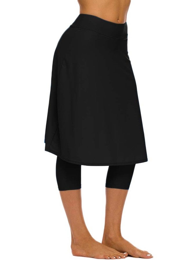 Micosuza Long Swim Skirt with Attached Leggings Modest Sun Protection Sports Skirt for Women Black - Image 1