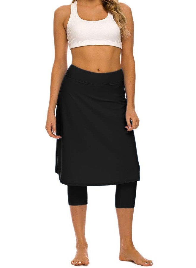 Micosuza Long Swim Skirt with Attached Leggings Modest Sun Protection Sports Skirt for Women Black - Image 5